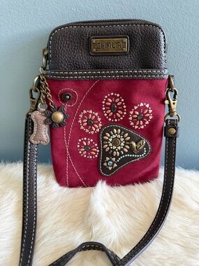 Chala Dazzled Paw Print Cellphone Convertible Strap Crossbody Bag